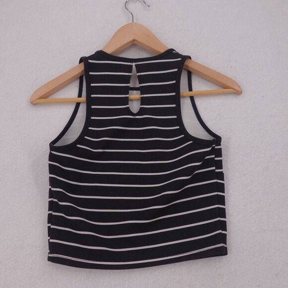 DECREE Black and White Stripe Tank Crop Halter Top Size XS - Picture 3 of 5